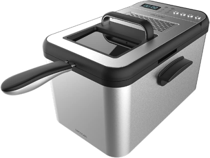 Cecotec Friteuse numérique Cleanfry Luxury 3000 Black. Design élégant en acier inoxydable et laquée noir avec 3,2 L de capacité et 5 programmes préétablis. (4,2 L, Steel)