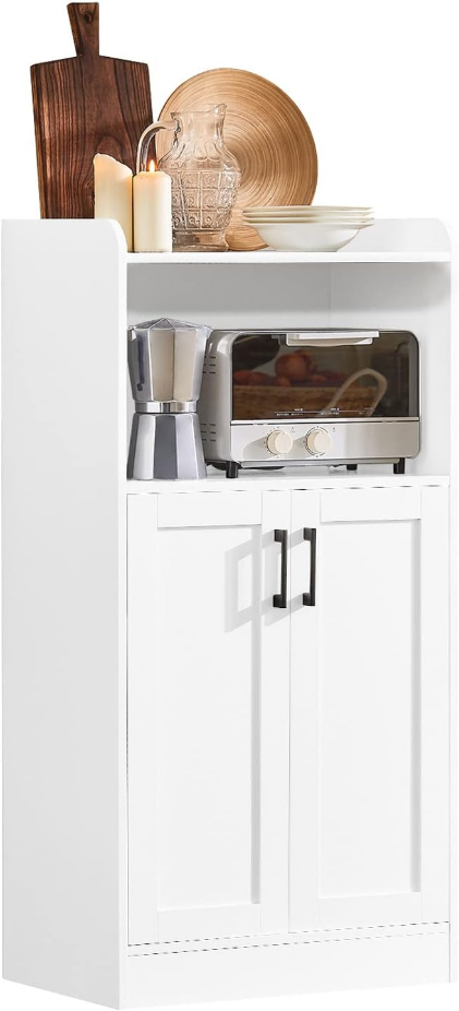 SoBuy Buffet Meuble de Rangement Micro-Ondes Commode Armoire à Micro-Ondes Placard 2 Portes, 1 Compartiment Ouvert avec Passe-câble, 60x40x120cm, Blanc, FSB47-W