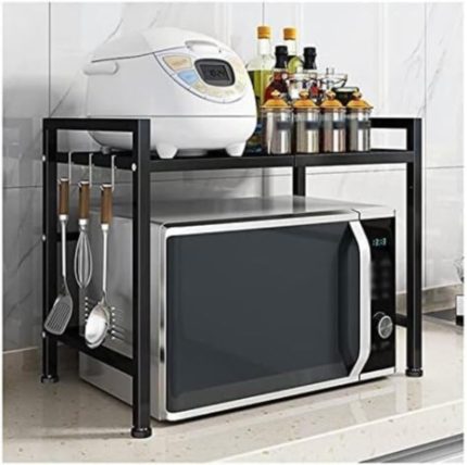 Meuble Micro Onde Étagère De Four À Micro-Ondes Extensible À 2 Niveaux Support De Micro-Ondes Robuste Étagère De Comptoir De Cuisine Organisateur De Comptoir avec Crochets Etagere Micro Ondes