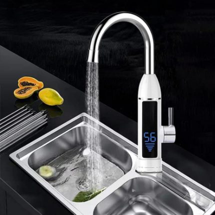 TRIEBAN Robinet électrique 3000 W - Chauffe-eau instantané pivotant à 360° - Chauffe-eau électrique chaud et froid avec affichage de la température LCD pour cuisine (blanc)
