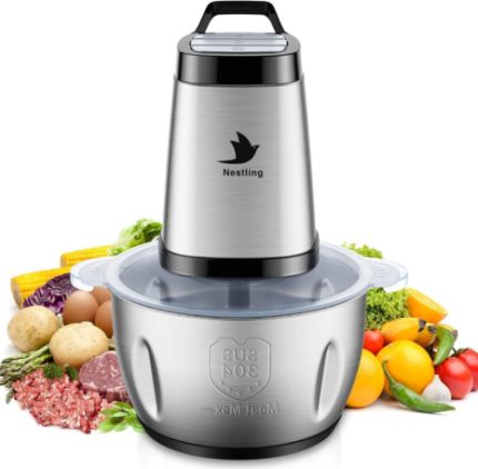 Nestling® Hachoir Électrique 600W,Hachoir à Légumbot Culinaire Broyeur à 4 Lames Tranchantes Pour Viande, et Noix Avec 2L Bol en Acier Inoxydable de Qualité Alimentaire