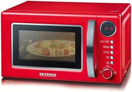 SEVERIN Four Micro-ondes, Gril, 20 L, jusqu’à 1 000W, 5 niveaux de puissance, Affichage numérique, Design rétro, Rouge, MW 7893