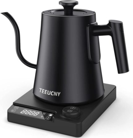 TEEUCNY Bouilloire électrique, Bouilloire col de cygne Fonction maintien au chaud, Bouilloire à Café avec Col de Cygne, Bouilloire en Acier Inoxydable avec Réglage Température, Théière électrique 1L