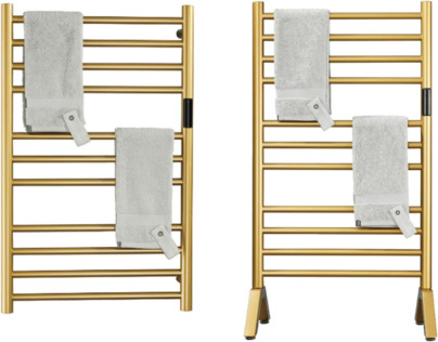DUDYP Radiateur Sèche-Serviette Électrique Or Autoportant Et Mural Chauffe-Serviettes Électrique pour Salle De Bain avec Minuterie Intégrée, Porte-Serviettes Électrique en Acier Inoxydable Plug-in