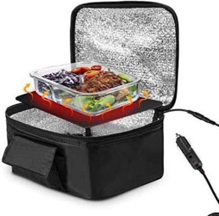 Portable Mini Voiture Micro-ondes 12V Four Électrique Chauffage Rapide Boîte De Pique-Nique pour Voyage Camping Cuisine Cuisine Noir 11.0x7.9x4.7in